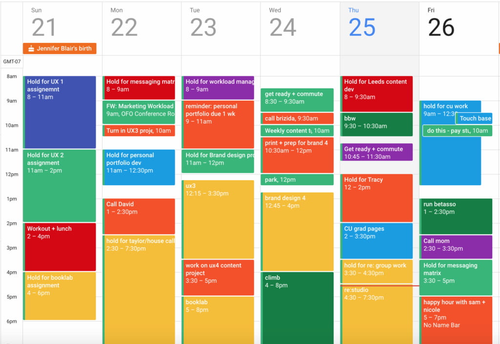 google calendar color coding